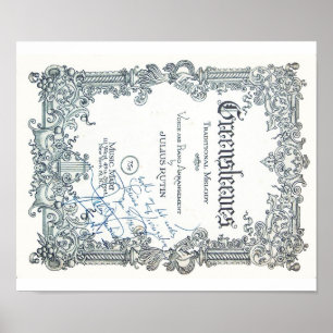 Pôster Partitura do vintage - Greensleeves autografado