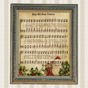 Poster Partitura e Canção de Papai Noel Vitoriano Antigo