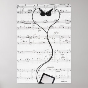Pôster Partitura e fones de ouvido