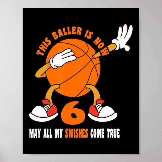 Poster Parto de 4 anos Feliz 6 de Aniversário de Basquete (Frente)