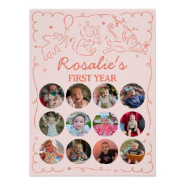 Pôster Party Animals Girl's First Birthday Photo Collage