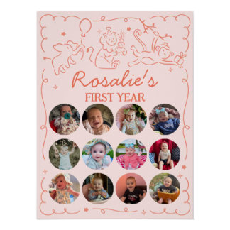 Pôster Party Animals Girl's First Birthday Photo Collage