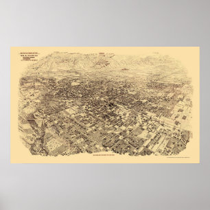Pôster Pasadena, mapa panorâmico de CA - 1903