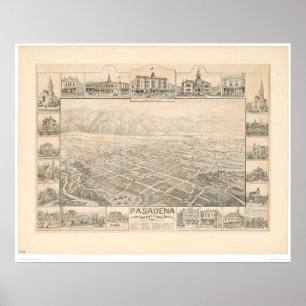 Poster Pasadena, mapa panorâmico do CA (1305A)