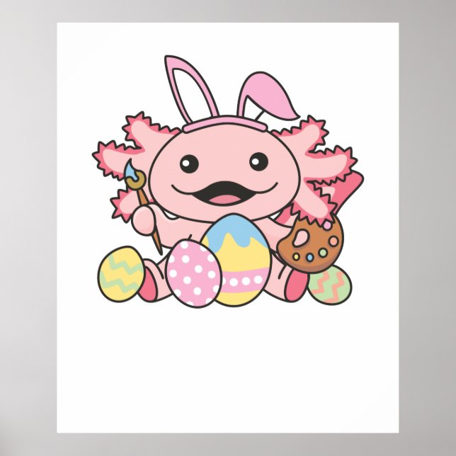 Poster Páscoa Axolotl Cuta Com Ovos De Páscoa Como Páscoa (Frente)