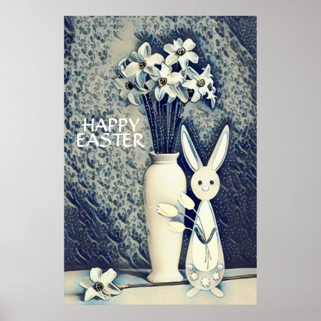 Poster Páscoa Bunny e Daffodils - Estilo Ukiyo-e japonês (Frente)