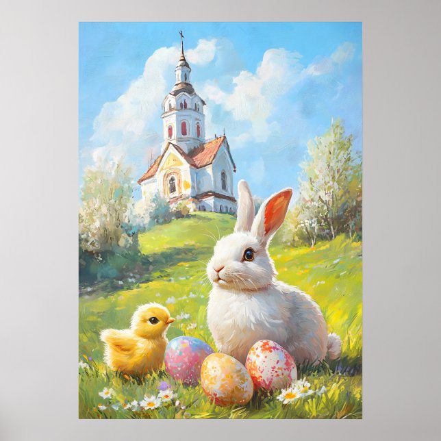 Poster Páscoa Bunny e pintura em forma de Pintinho (Frente)
