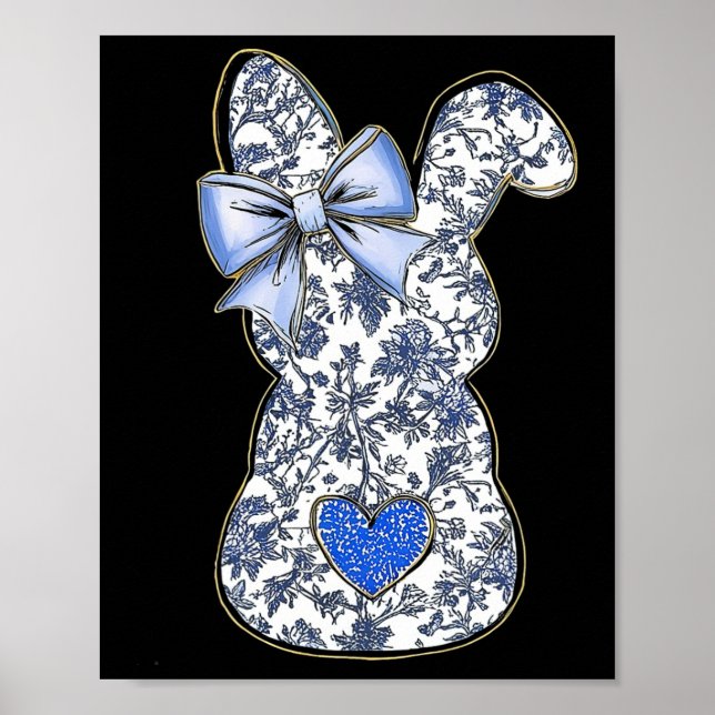 Poster Páscoa Chinoiserie Floral Bunny Com Arco Azul (Frente)