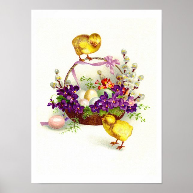 Poster Páscoa com pintinhos e ovos (Frente)