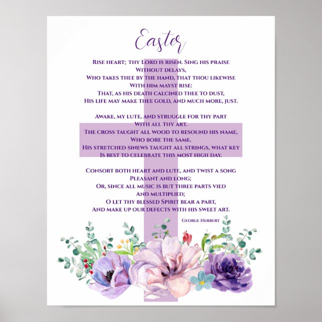 Poster Páscoa Cristã Flores Roxas e Cruz (Frente)