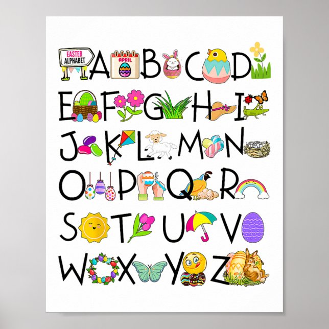Poster Páscoa Cute Alphabet Funny Day Abc Alphabet Egr Ra (Frente)