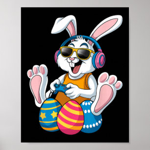 Poster Páscoa Dia Coelho Jogador Videos games Engraçados