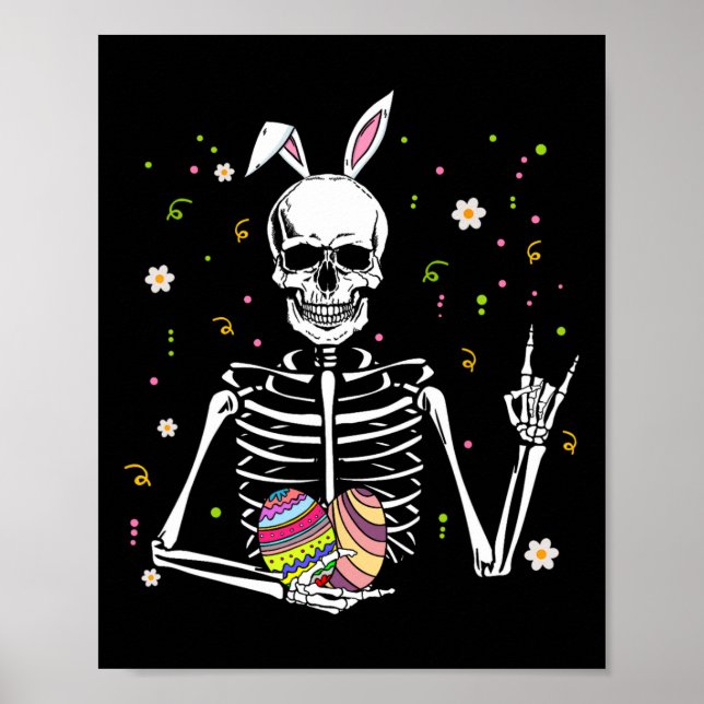 Poster Páscoa Dia Skull Skeleton Bunny Rock Hand Rocker B (Frente)