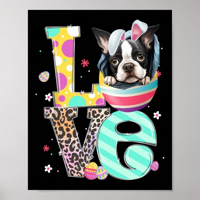 Poster Páscoa do Cachorro de Rosto Coelho de Boston Terri (Frente)