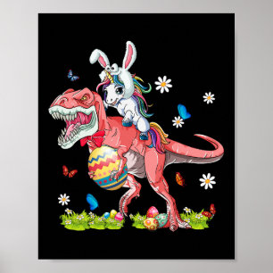 Poster Páscoa do Dinossauro Unicorn Andando em T-rex Bunn