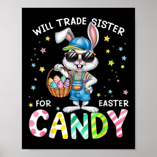 Poster Páscoa Engraçada Trocará Irmã Para Crianças Doces (Frente)