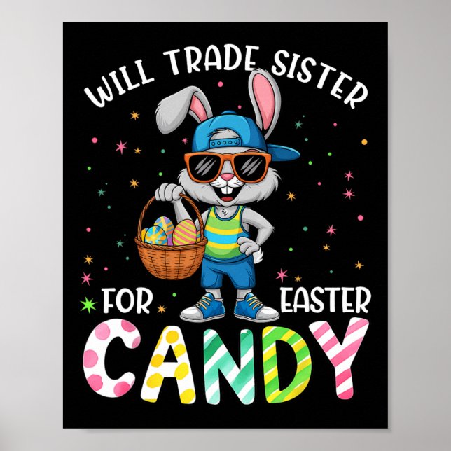 Poster Páscoa Engraçada Trocará Irmã Para Crianças Doces (Frente)