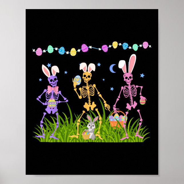 Poster Páscoa Engraçado Skeletons Dançando Coelhinhas Hom (Frente)