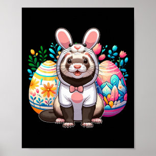 Poster Páscoa Ferret Cosplay Bunny Caça Ovos Coloridos