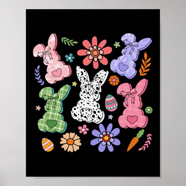 Poster Páscoa Floral Coelhinha Boho Retro Flores Rapariga (Frente)