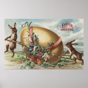 Poster Páscoa GreetingsRabbits por um ovo decorado