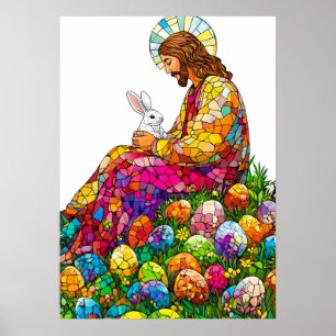 Poster Páscoa Jesus coelho Ovo caçam vibrantes
