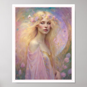 Poster Páscoa Pastel Art Deco Mulher loura Rosa de cabelo