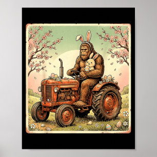 Poster Páscoa pé grande coelho trator engraçado primavera