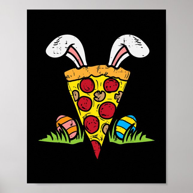Poster Páscoa Pizza Fatia Coelhinho Ouvem Diversão Comida (Frente)