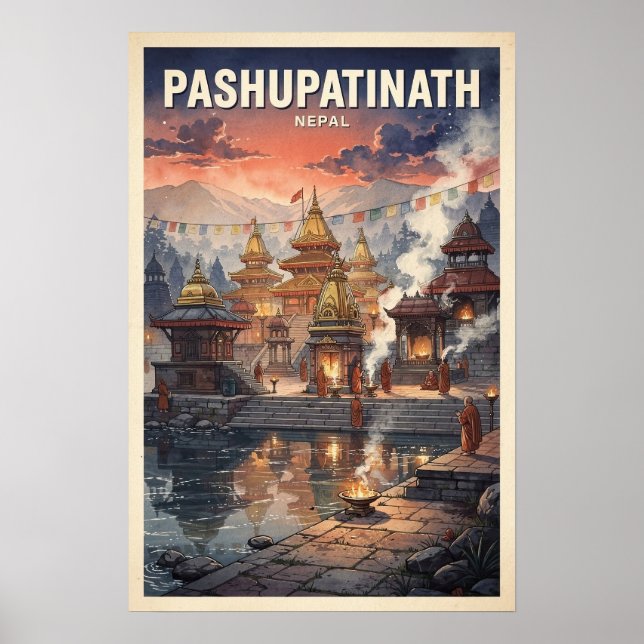 Poster Pashupatinath Nepal Viagem Antiga (Frente)