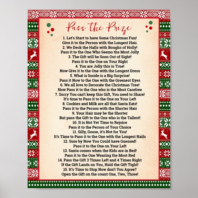 Poster Pass the Prize Poem Game Ugly Sweater Sign (Frente)