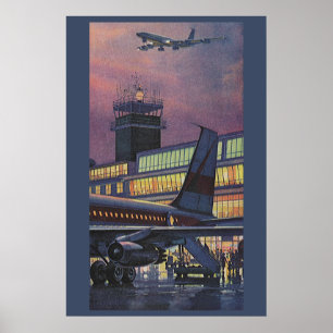 Poster Passageiros do negócio do vintage no avião no