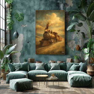 Poster Passagem Retro de Meados do Século — Locomotiva a 