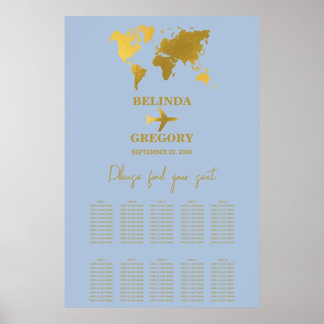 Poster Passaporte de Casamento Carta de Assentos Dusty Bl (Frente)