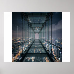 Poster Passarela de Vidro Sobre a Cidade de Neon