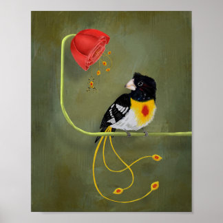 Poster Pássaro Amarelo Vermelho Brestado com aranha de ba