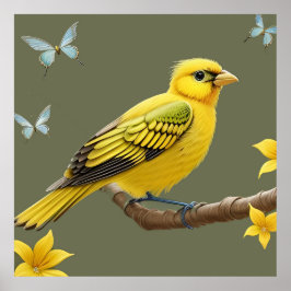 Poster Pássaro Amarelo Vibrante na Ramificação