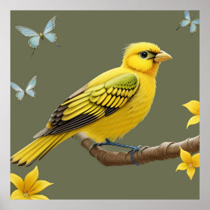 Poster Pássaro Amarelo Vibrante no Galho