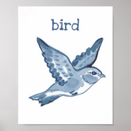 Poster Pássaro Azul Cinto Aquarela Natureza Animal