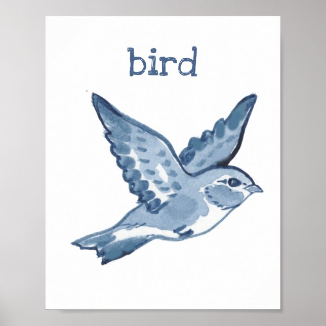 Poster Pássaro Azul Cinto Aquarela Natureza Animal (Frente)