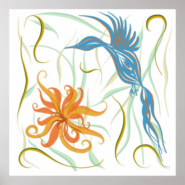 Poster Pássaro Azul Gráfico e Pássaro do Paraíso (Frente)