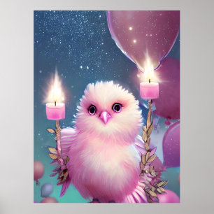 Poster Pássaro Bebê Rosa Belo e Belo