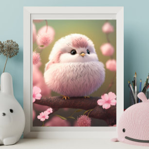 Poster Pássaro Bebê Rosa Bonito no Enfermeiro de Arte Flo