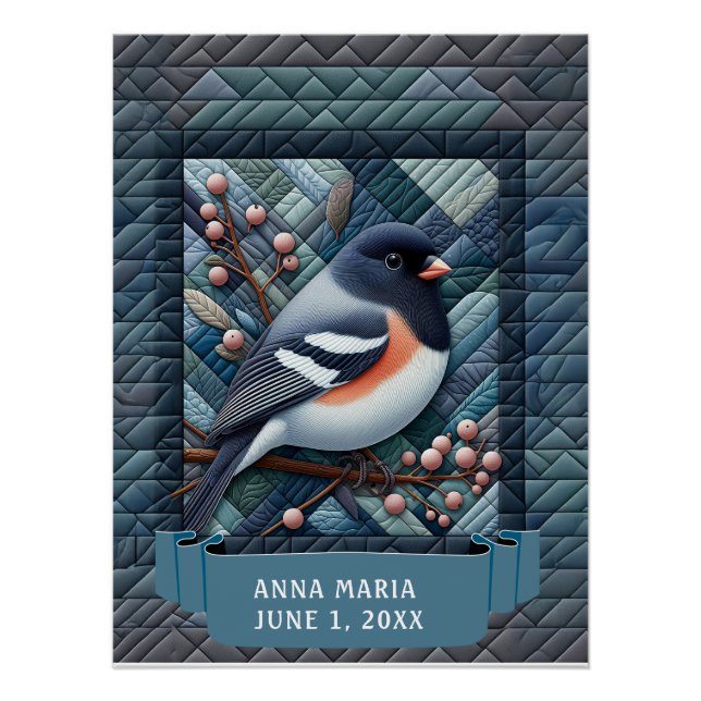 Pôster PÁSSARO CANTEIRO COM Aniversário de criança DE NOM (Frente)