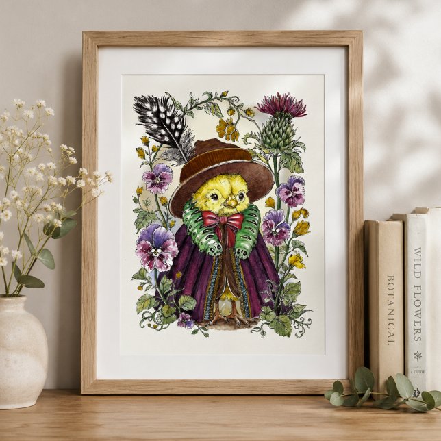Poster Passaro Caprichoso com Roupas Vitorianas e Flor Si (Criador carregado)