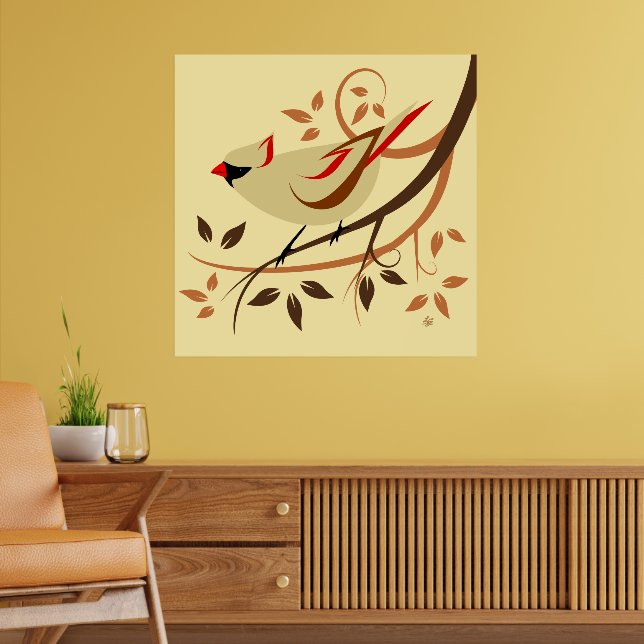 Poster Pássaro Cardinal do Norte feminino Beige (Sala de Estar 2)