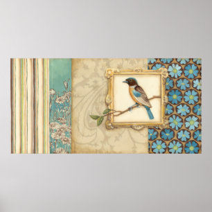 Poster Pássaro Castanho e Azul em um Ramo Olhando para Ci