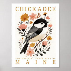 Poster Pássaro Chickadee do Maine USA Viagem