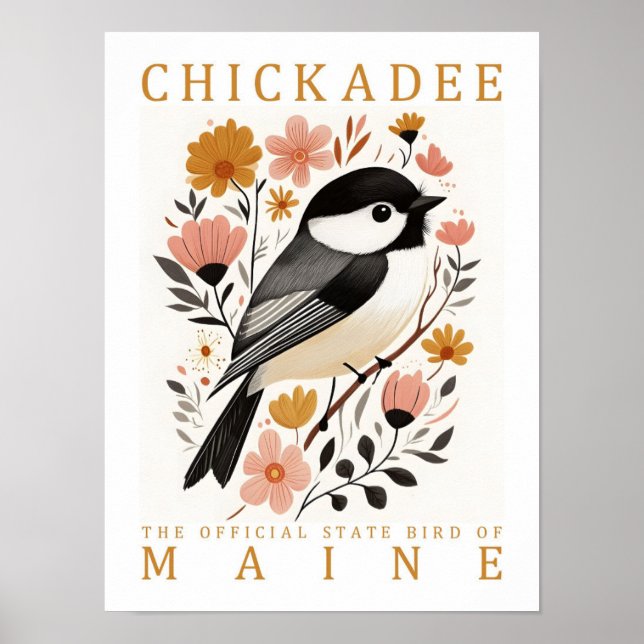 Poster Pássaro Chickadee do Maine USA Viagem (Frente)