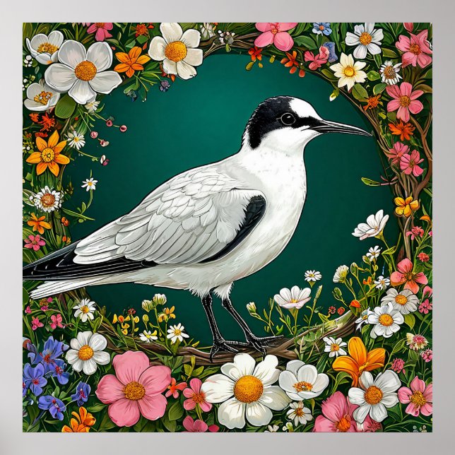 Poster Pássaro Colorido com Moldura Floral (Frente)